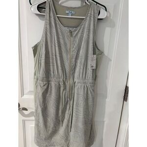 FLX Athleisure Skort Dress Topographic Print Zip Front Sleeveless Sage Green‎ L